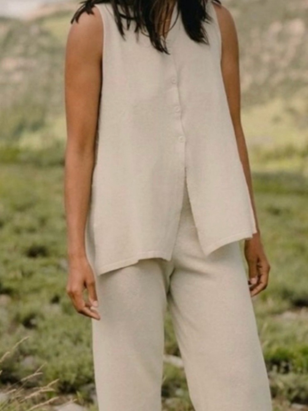 James Street Co White Linen Blend Gauze Vest Tank Button Front Top Small